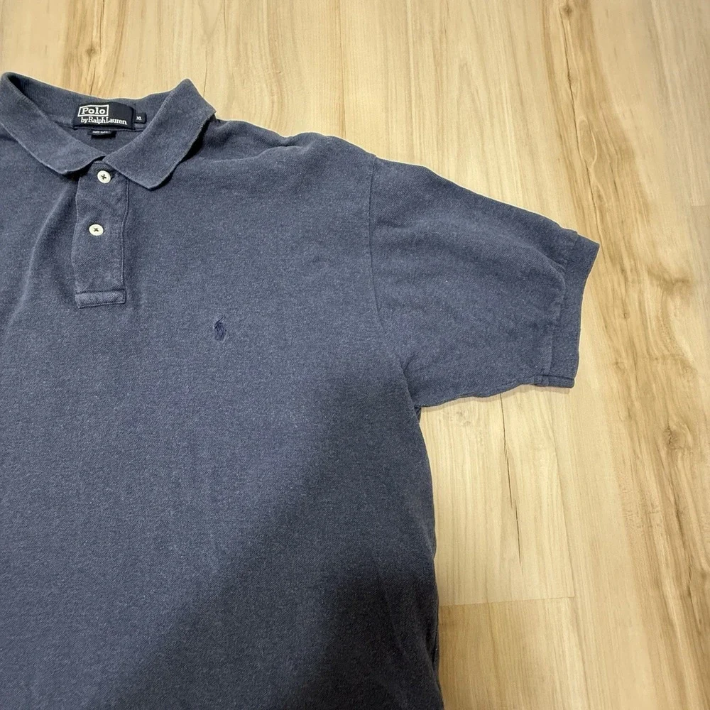 Polo Ralph Lauren Mens XL Navy Blue Heather Short Sleeve Pique Polo Shirt Logo